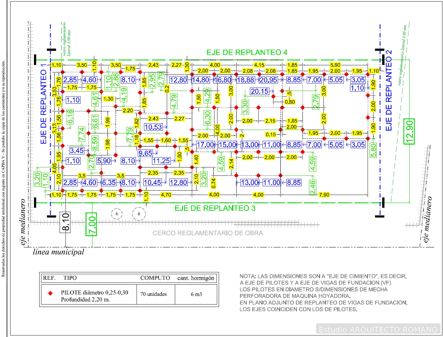 Plano de replanteo de fundaciones